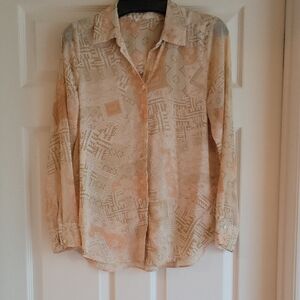 Women's Beige & Melon Patterned Tailored Button-Up Shirt